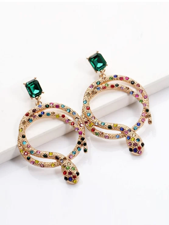 Rhinestone Glamorous Snake Design Drop Earrings - Image 3