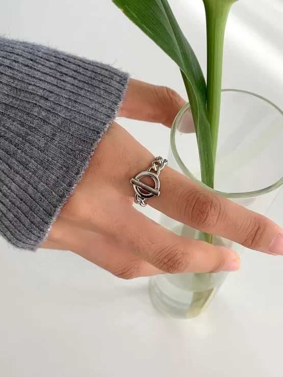 DAZY Copper Geometric Chain Cuff Design Ring - Image 4
