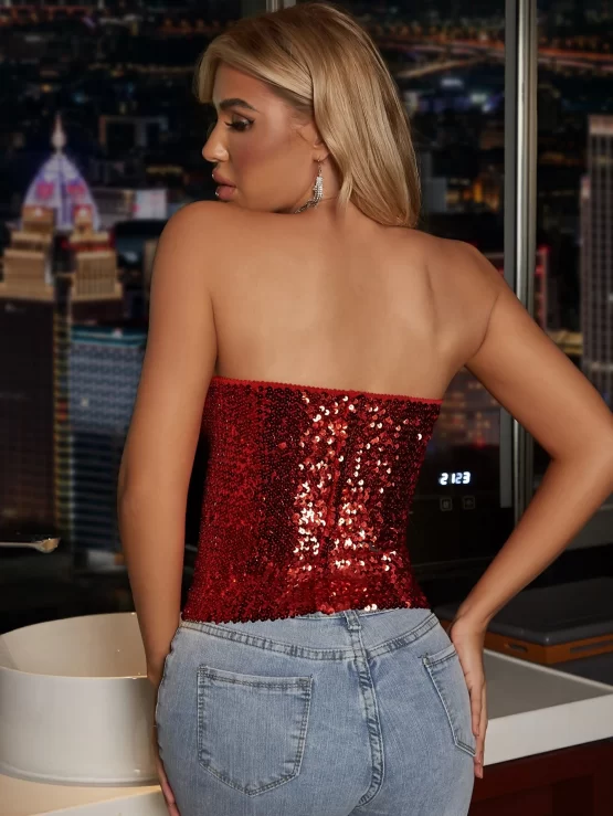 Sequin Crop Party Plain Tube Solid Top - Image 7