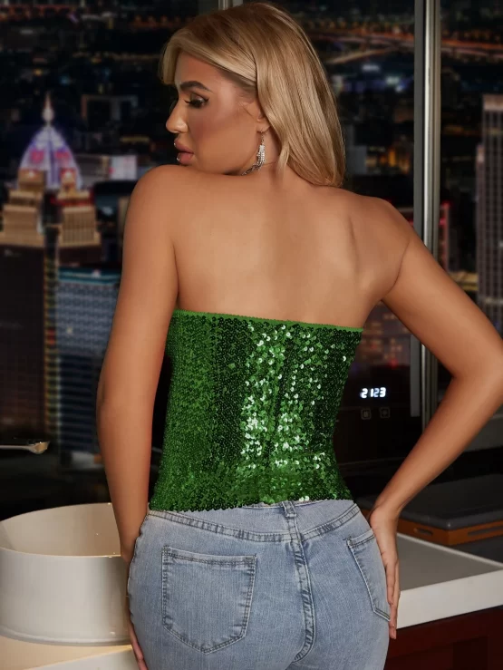 Sequin Crop Party Plain Tube Solid Top - Image 13