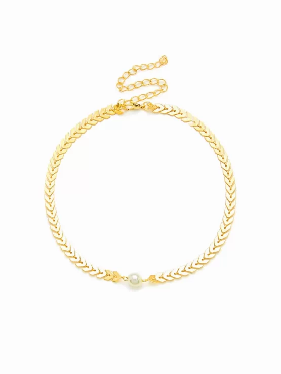 Fashionable Arrow Chain Choker With Faux Pearls - Image 3