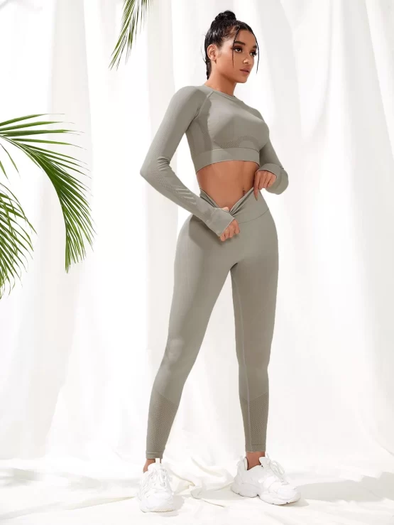 Seamless Plain Raglan Sleeve Sports Set - Image 5
