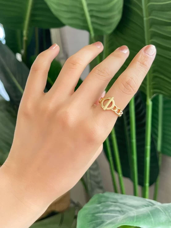 DAZY Copper Geometric Chain Cuff Design Ring - Image 2