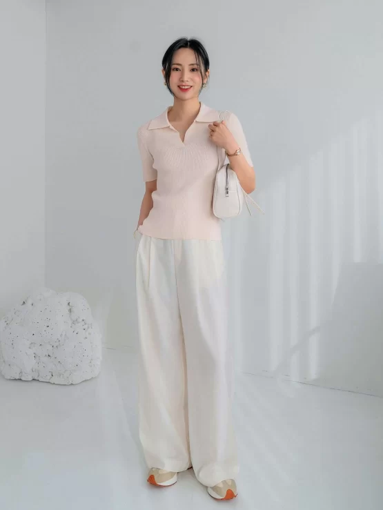 Dazy-Less Collar Solid Collared Rib Knit Top - Image 2