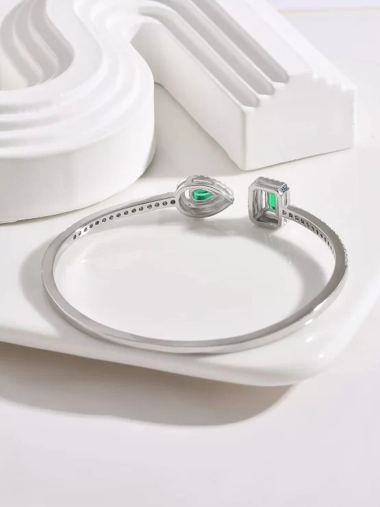 Cubic Zirconia Water Drop Decor Cuff Bangle - Image 2