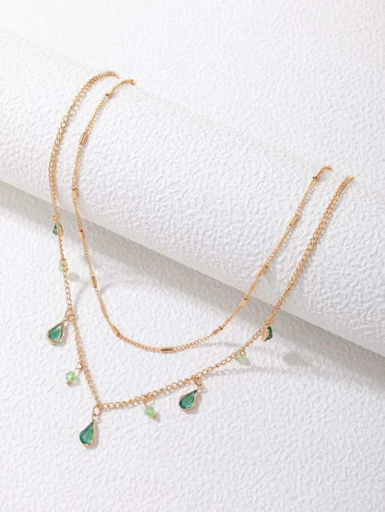 Bead & Water-drop Charm Layered Necklace - Image 3