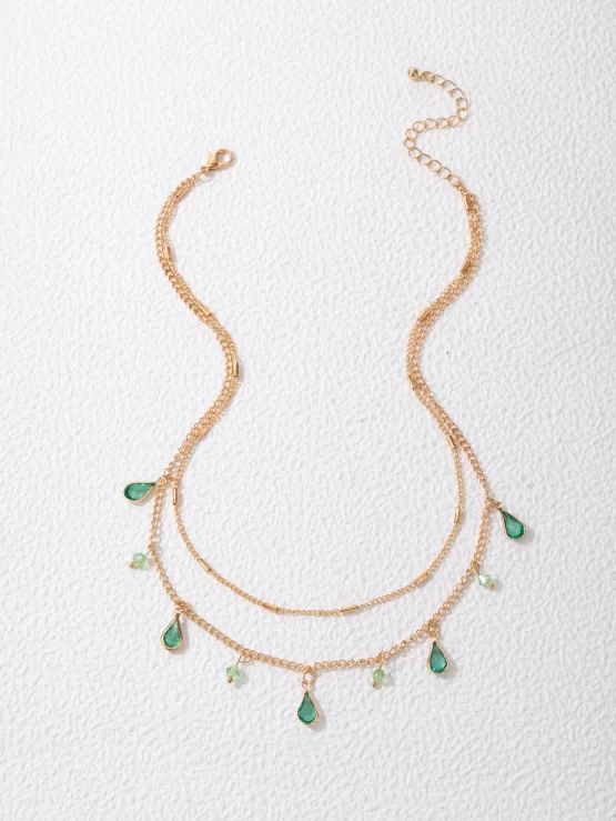 Bead & Water-drop Charm Layered Necklace - Image 2