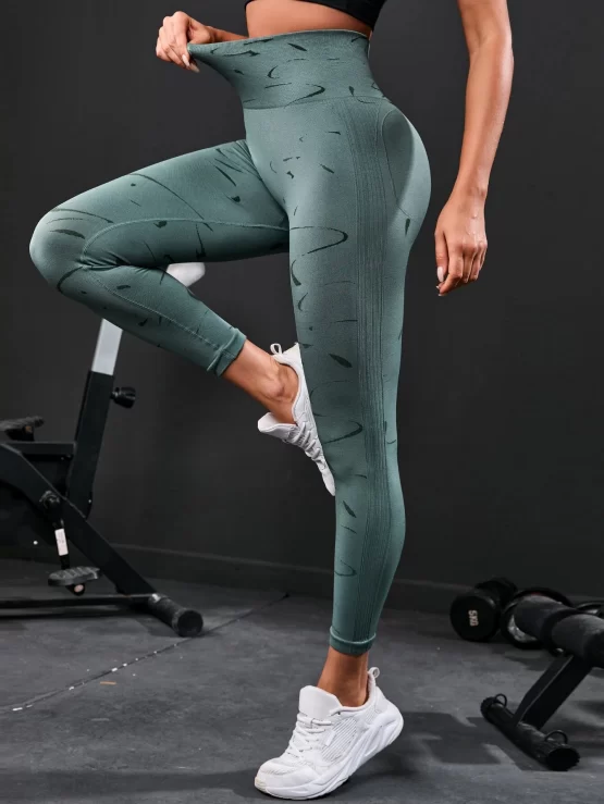 Graphic Print Wide Waistband Sports Leggings - Image 3
