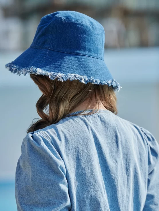 Frayed Plain Casual Brim Bucket Fedora Hat - Image 2