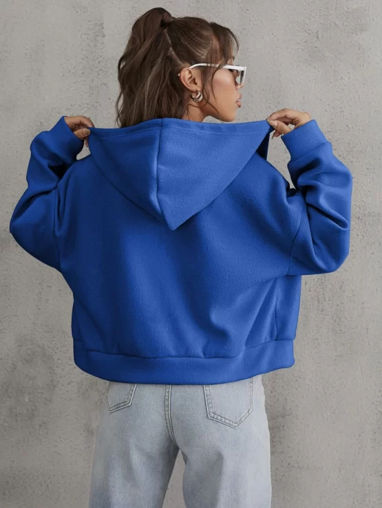 Flap Detail Zip Up Drawstring Hooded Jacket - Image 5