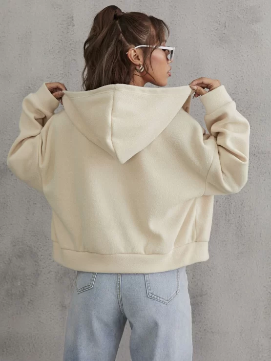 Flap Detail Zip Up Drawstring Hooded Jacket - Image 6
