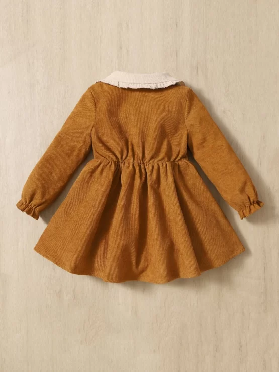 Baby Contrast Collar Flounce Button Front Sleeve Dress - Image 3