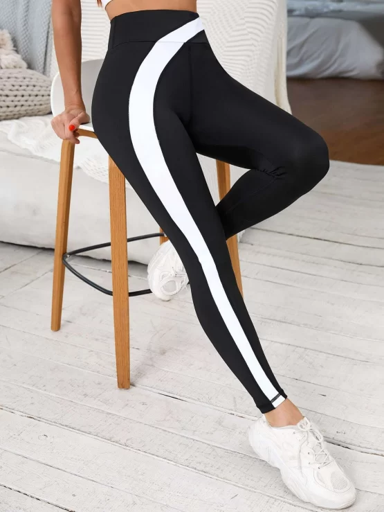 Contrast Side Seam Wideband Waist Sports Leggings - Image 2