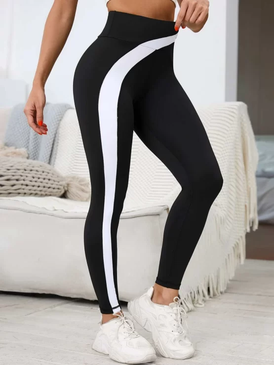 Contrast Side Seam Wideband Waist Sports Leggings - Image 3