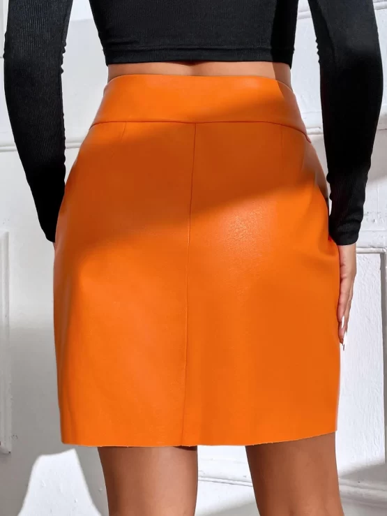 Maite Perroni Asymmetrical PU Hem Skirt - Image 3