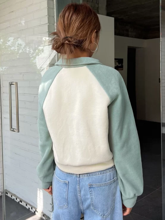 DAZY Two Tone Raglan Half Zipper Fleece Sleeve Pullover - Image 2