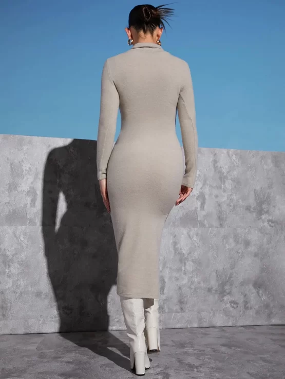Cut Out Split Turtleneck Bodycon Dress - Image 3