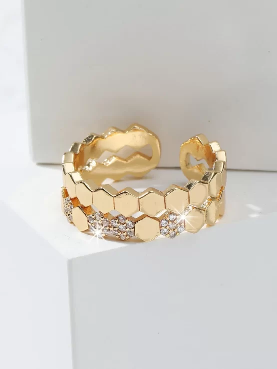 Cubic Zirconia & Geometric Cuff Decor Ring - Image 2