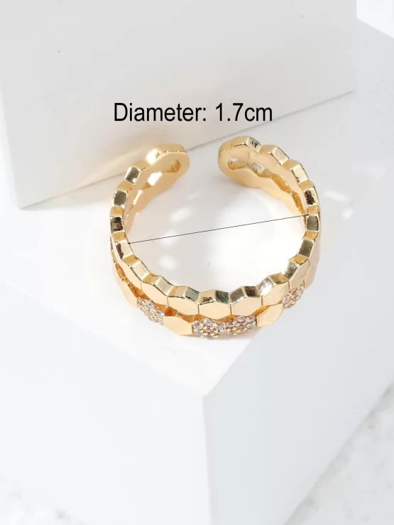 Cubic Zirconia & Geometric Cuff Decor Ring - Image 3