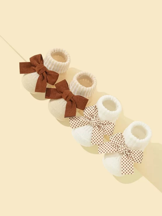 Two Pairs Baby Girls Multicolor Bow Decor Socks - Image 3