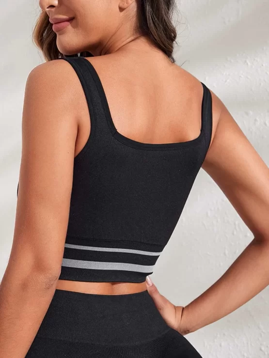 Medium Support Striped Zip Up Sports Bra - Image 2