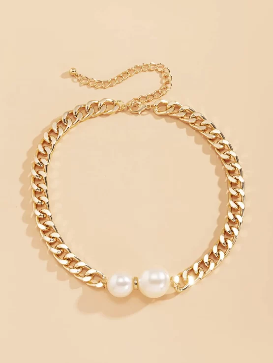 Elegant Chain Faux Pearls Decor Necklace - Image 3
