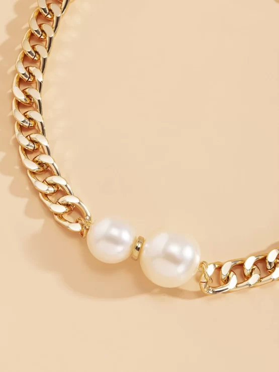 Elegant Chain Faux Pearls Decor Necklace - Image 2