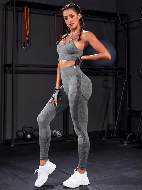 Criss Cross Plain Backless Cami Sports Set - Image 6