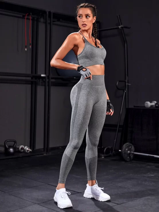 Criss Cross Plain Backless Cami Sports Set - Image 7