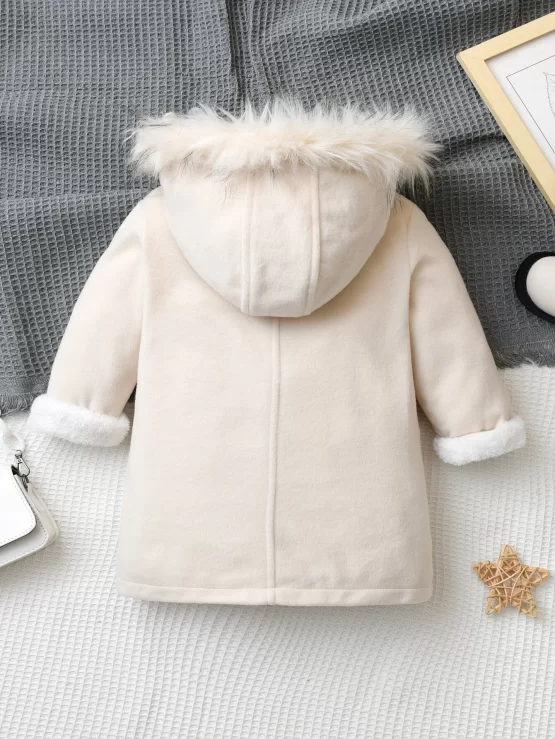 Toddler Girls Fuzzy Trim Teddy Lined Hooded Coat - Image 2