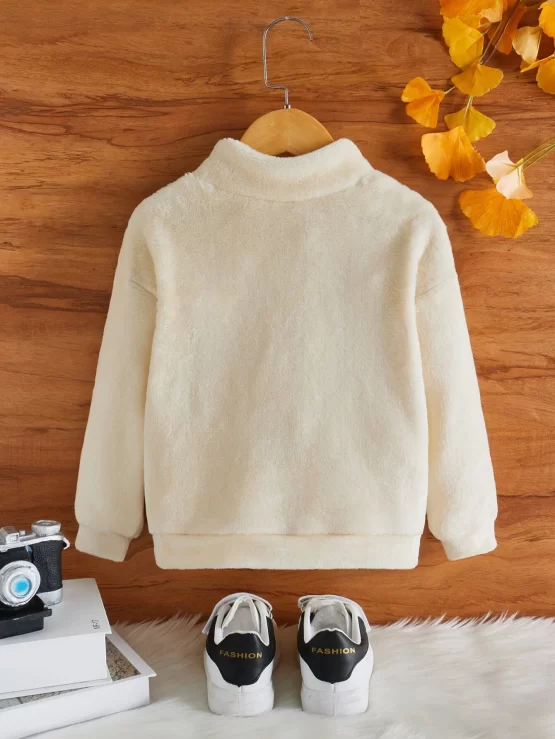 Toddler Boys Letter Patched Half Zip Teddy Pattern Sweater - Image 3