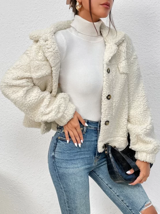 EZwear Drop Shoulder Flap Detail Teddy Jacket - Image 3