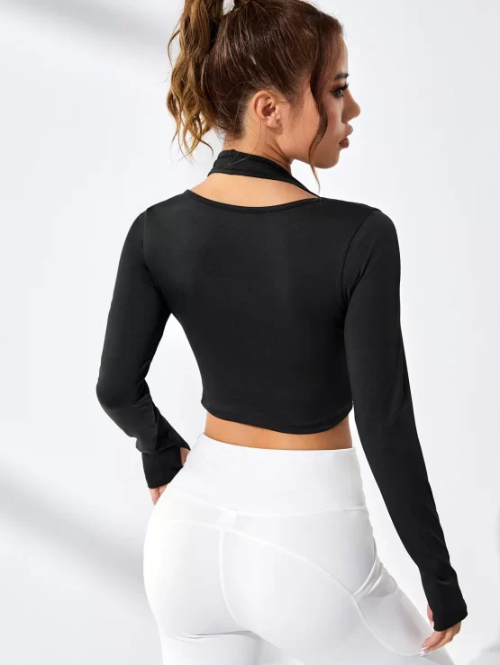 Cut Out 2 In 1 Plain Slim Fit Crop Sports Tee - Image 2