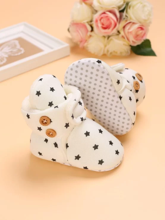 Baby Star Pattern Button Decor Thermal Lined Snow Boots - Image 2