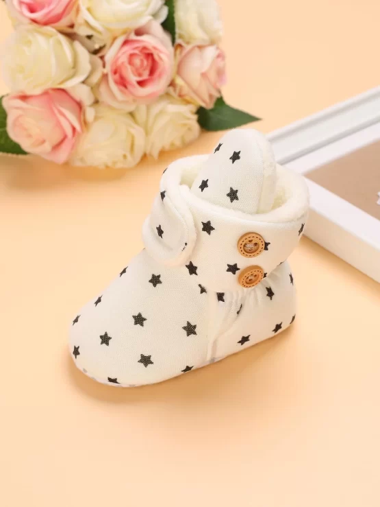Baby Star Pattern Button Decor Thermal Lined Snow Boots - Image 3