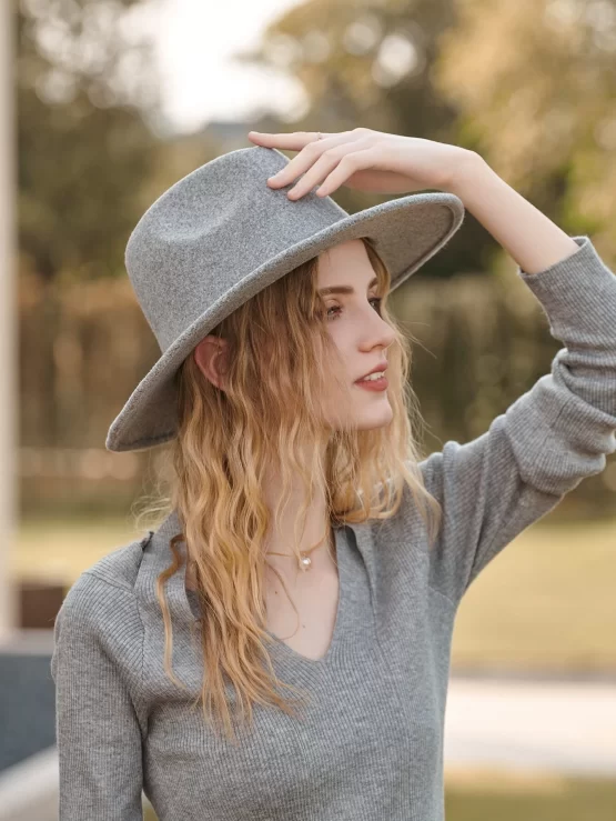Braid Casual Plain Grey Detail Fedora Hat - Image 3