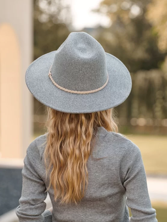 Braid Casual Plain Grey Detail Fedora Hat - Image 2