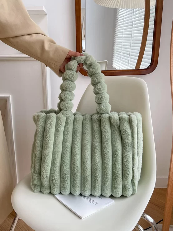Minimalist Fluffy Tote Double Handle Bag - Image 3