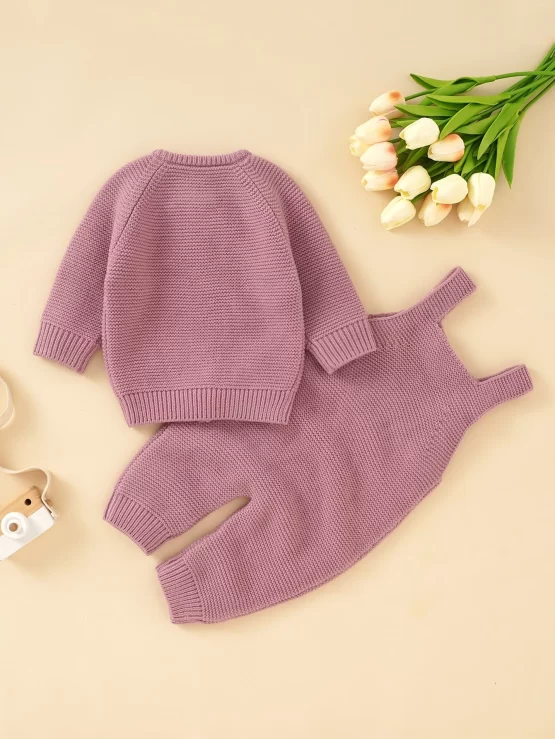 Baby Cable Knit Raglan Sleeve Cardigan & Knit Jumpsuit - Image 3