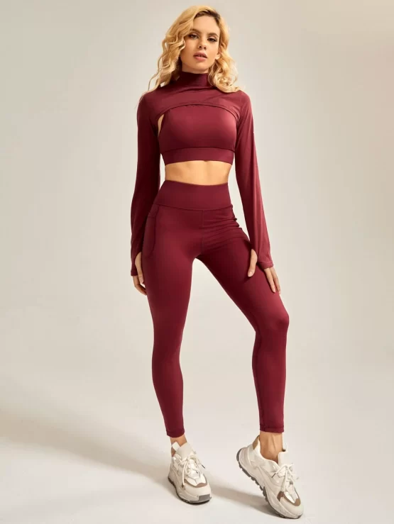 Three Pieces Collar Letter Graphic Sports Set - Image 3