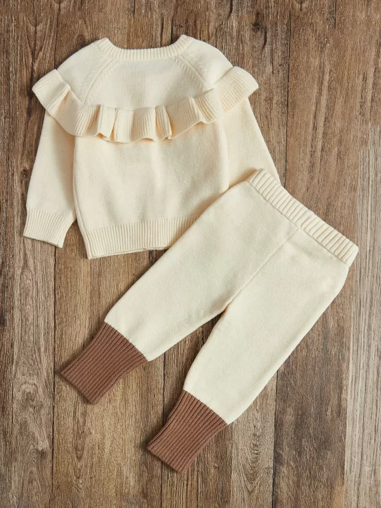 Baby Ruffle Trim Raglan Sleeve Cardigan & Knit Pants - Image 3