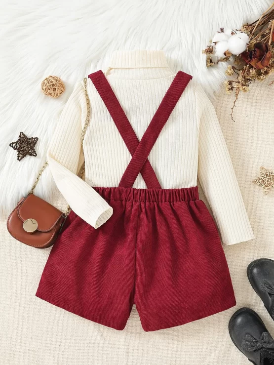 Toddler Girls Solid Tee & Overall Romper - Image 3