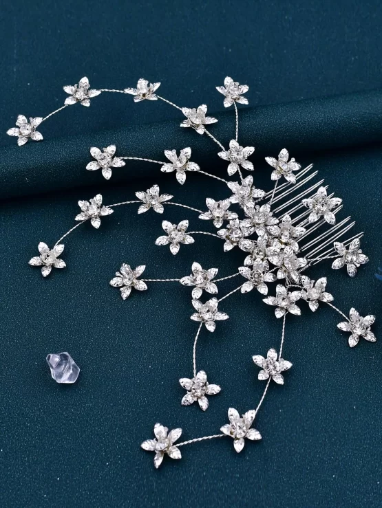 Rhinestone Flower Decor Bride Hair Band - Image 2