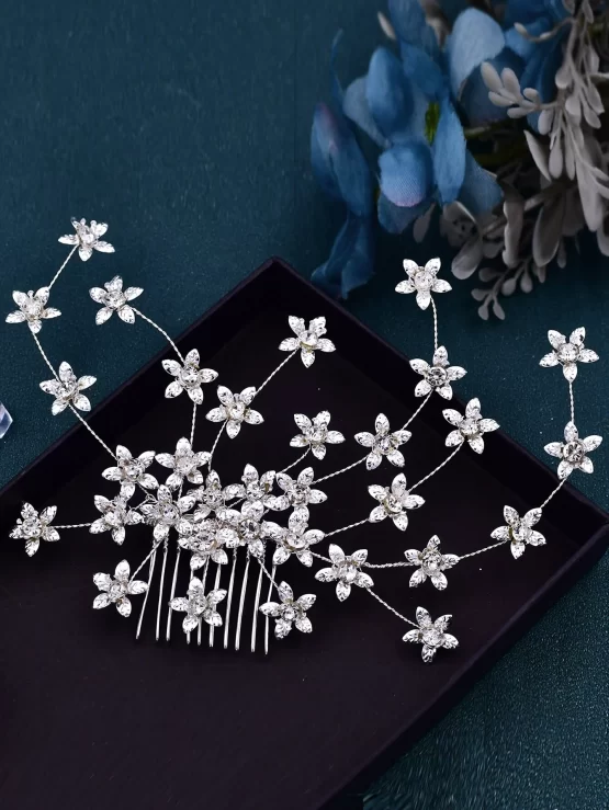 Rhinestone Flower Decor Bride Hair Band - Image 3