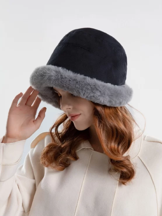 Fluffy Plain Casual Fashionable Bucket Fedora Hat - Image 2