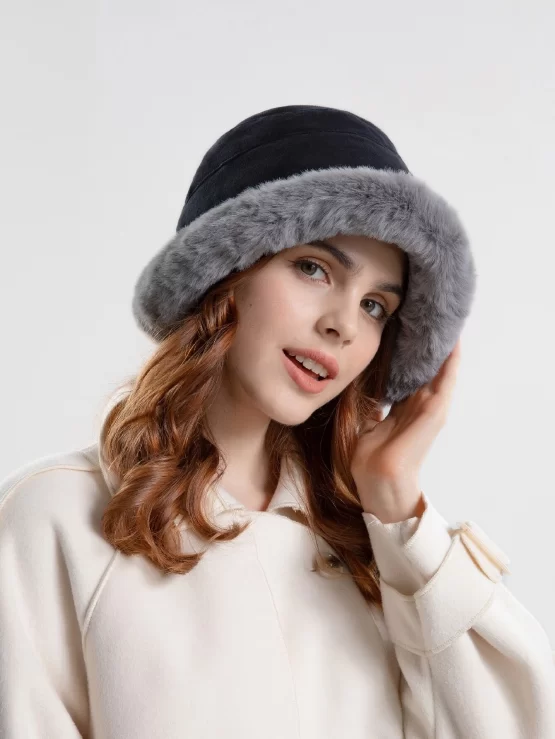 Fluffy Plain Casual Fashionable Bucket Fedora Hat - Image 3