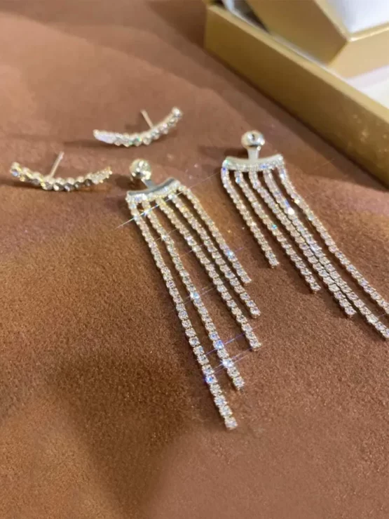 Rhinestone Glamorous Tassel Decor Earrings - Image 2