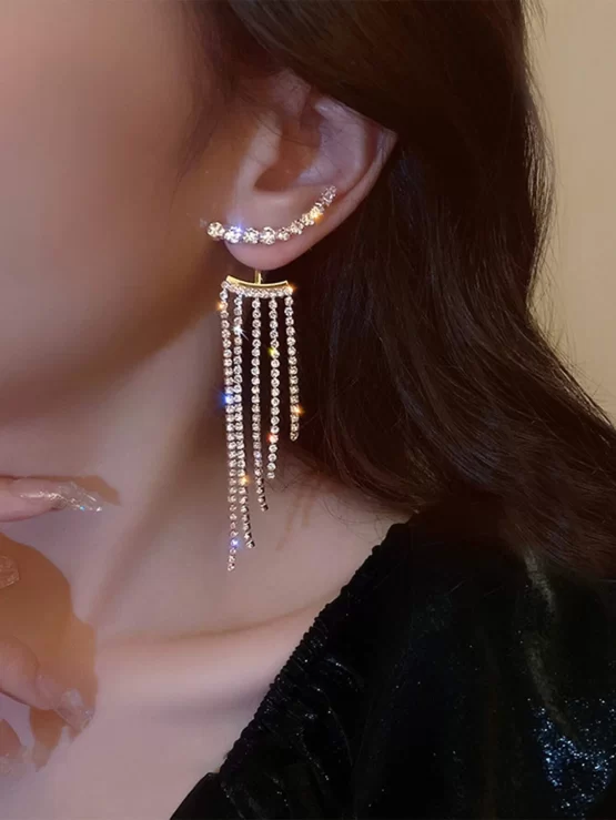 Rhinestone Glamorous Tassel Decor Earrings - Image 3