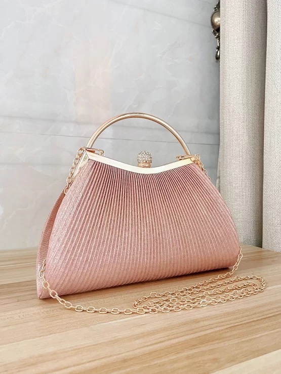 Glitter Ruched Chain Detail Ruched Bag - Image 3