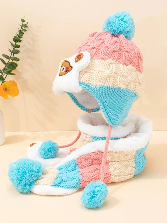 Toddler Kids Pompom Decor Fleece Lined Beanie & Infinity Scarf - Image 3